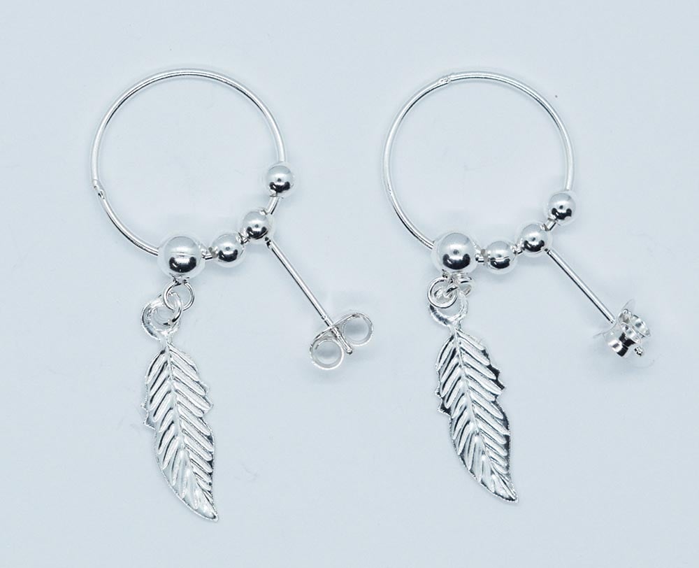 Silver Earing Feather on Hoop