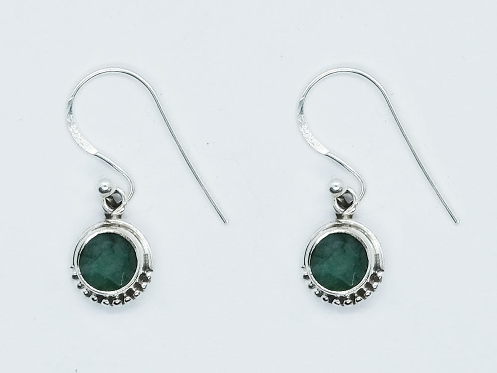 Silver Earring Circle Emerald
