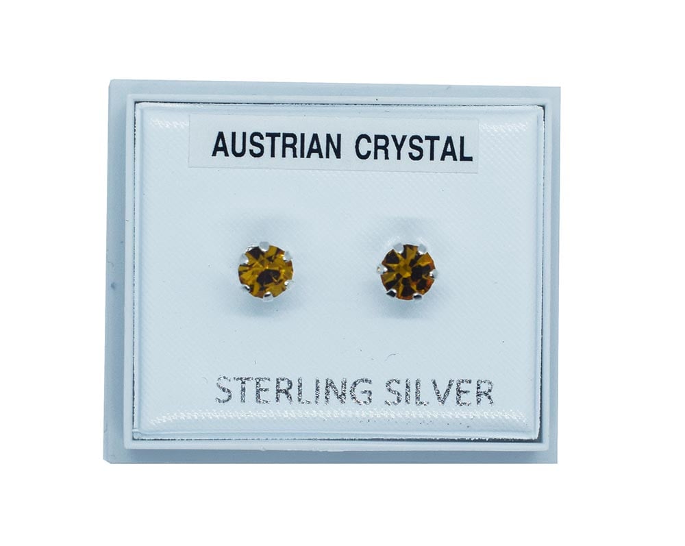 Silver Earring Stud Amber