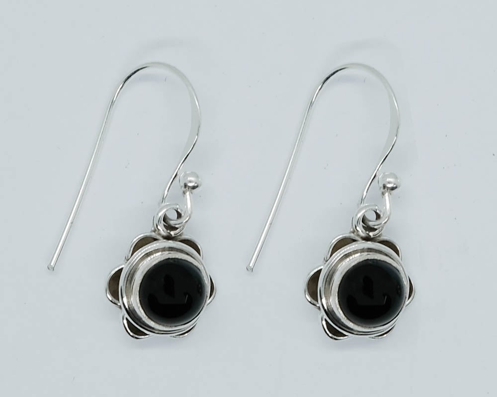 Silver Earring Round Onyx 6x6