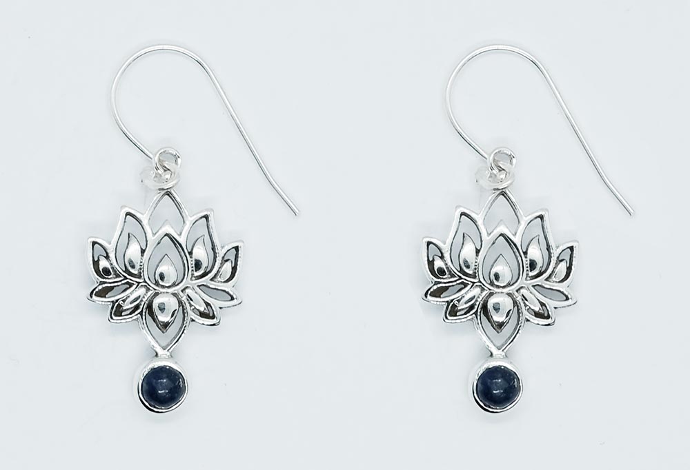 Silver Earring Lotus Lapis