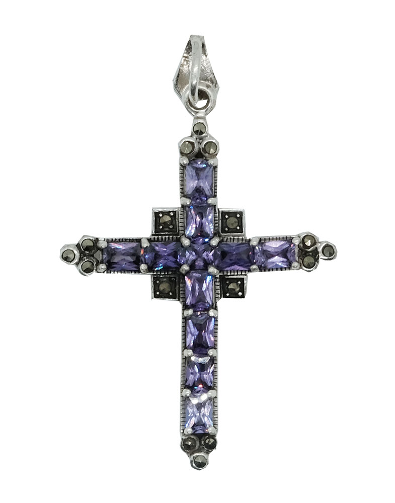 Silver Pendant Cross Amethyst