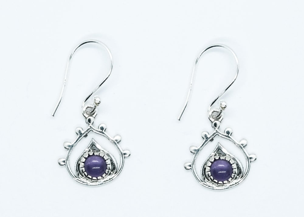 Silver Earring Pear Amethyst
