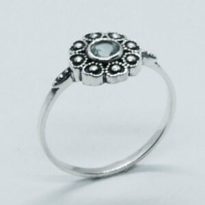 Silver Ring Flower Blue Topaz