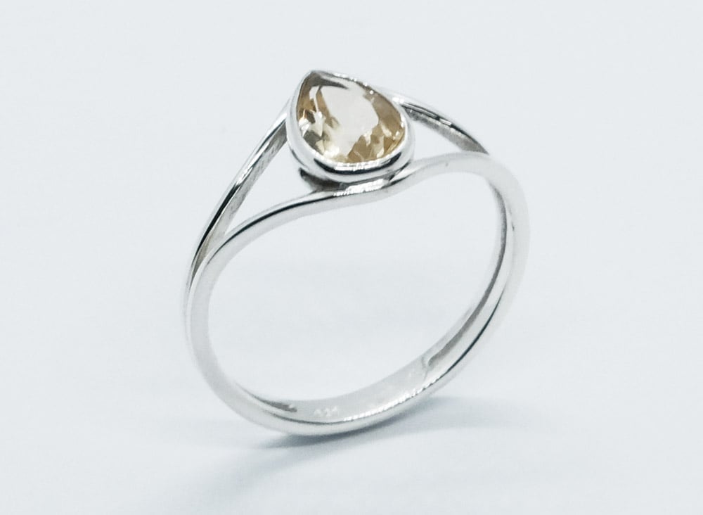 Silver Ring Pear Cut Citrine