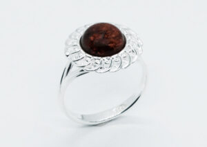 Silver Amber Ring Flower 3g