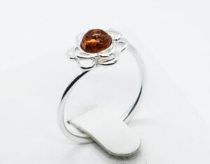 Silver Amber Ring Flower 2.2g