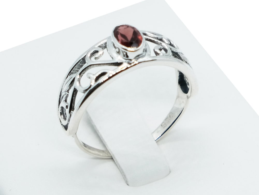 Silver Ring Oval Cut Garnet