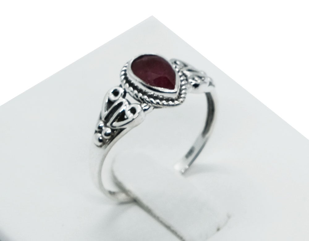 Silver Ring Teardrop Cut Ruby