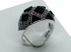 Silver Ring Marcasite Onyx Stones