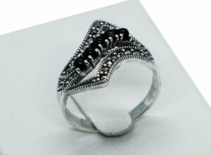 Silver Ring Marcasite 5 Onyx Stones