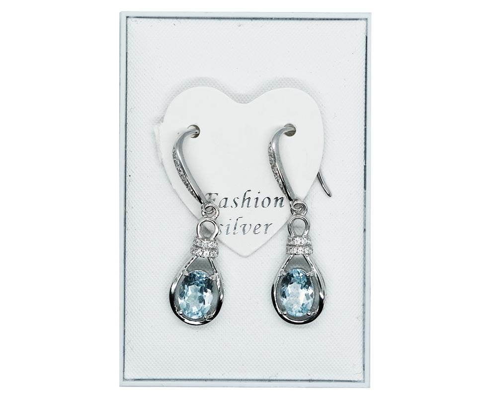 Silver Earrings Dangling Topaz