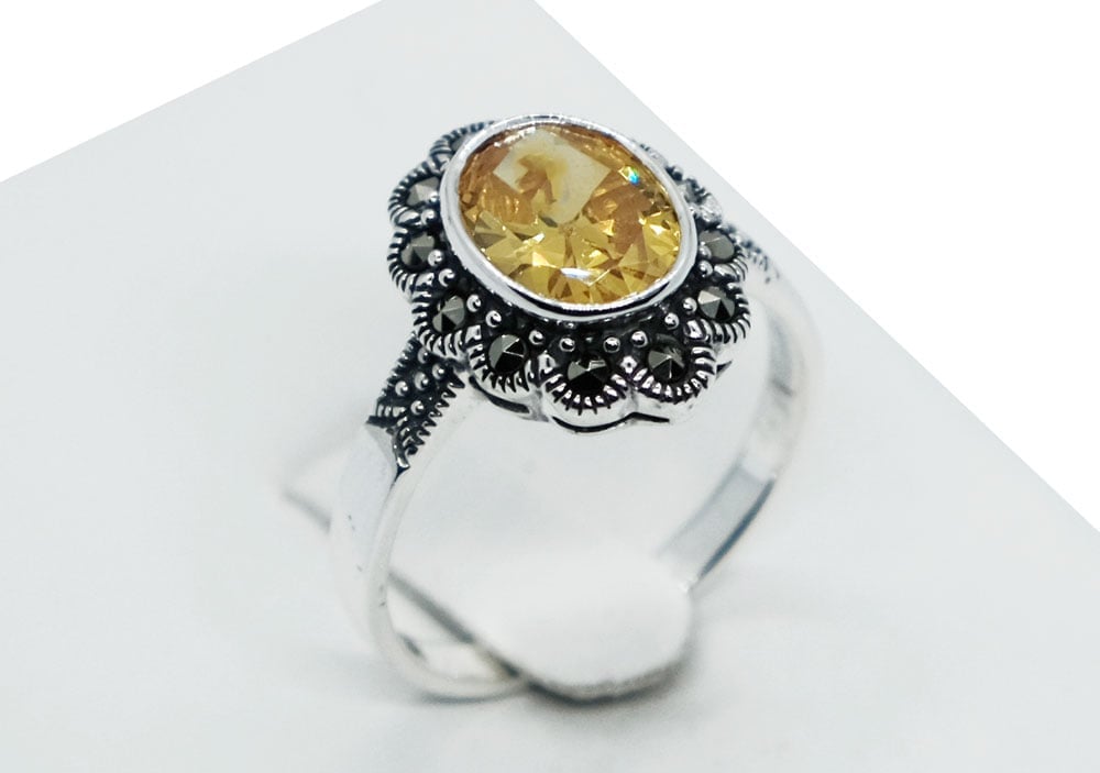 Silver Ring CZ Citrine Oval