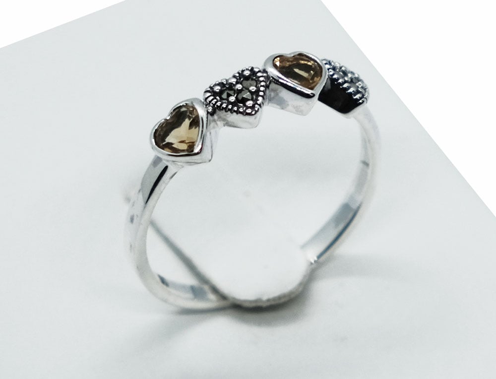 Silver Ring Citrine 4 Hearts