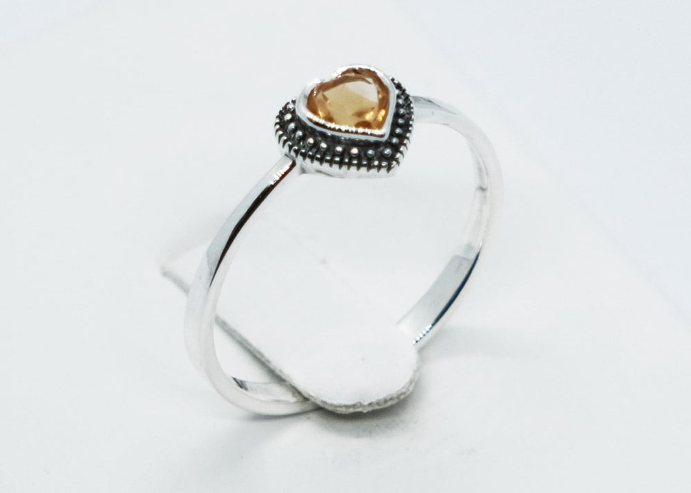 Silver Ring Citrine Heart