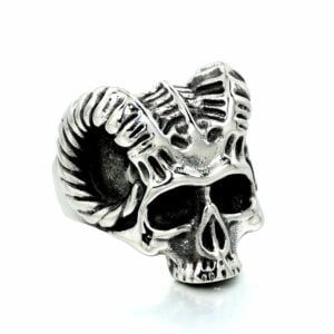 Ring Steel Horned Skull