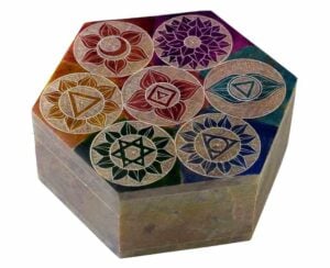 Soapstone Hexagon Box 4x4 Chakra