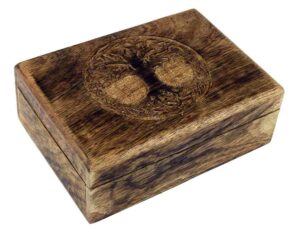 Box Wooden Carved Tree 7X5 Inch