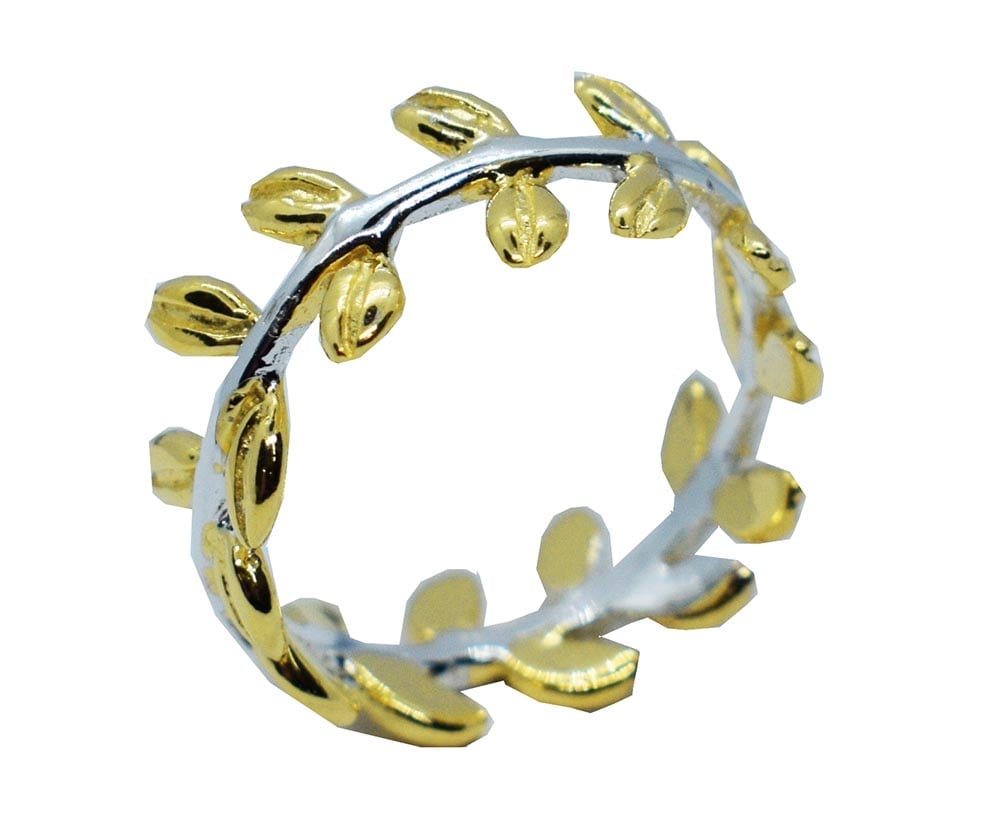 Silver Ring Leaves 2Tone Gold