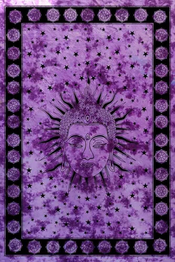 Bedspread Single Buddha Head Purple