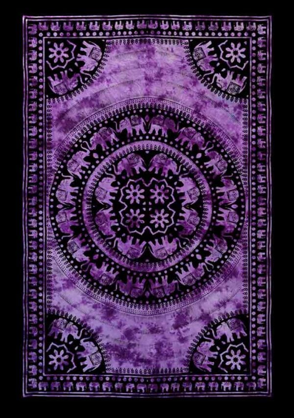 Bedspread Single Round Elephant Purple