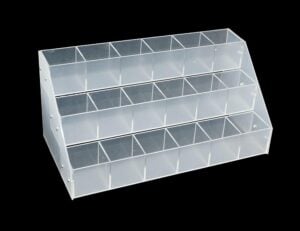 Tumble Stones Display. Acrylic, 3 Rows 18 Compartments