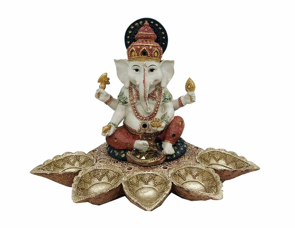 Ganesh Sitting With Leaves 12"
