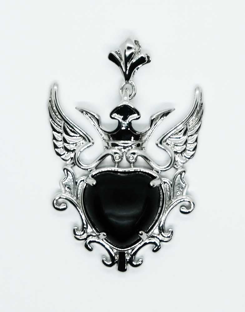 Pendant Heart  Wings Obsidian