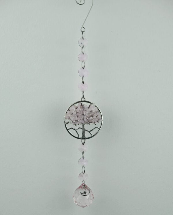 Suncatcher Tree of Life Rose Quartz Chips