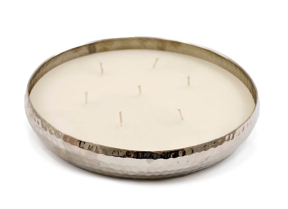 Candle in Hammered Holder Silver