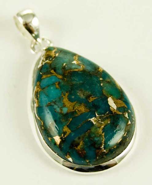 Silver Pendant Tear Drop Turq