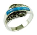 Silver Ring Marcasite Blue Opal