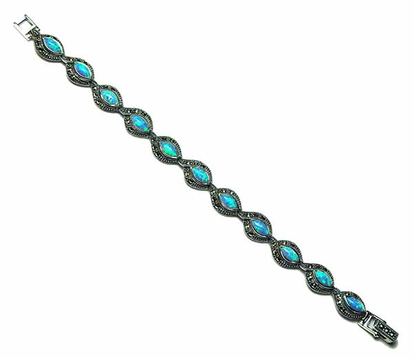 Silver Bracelet Marcasite Blue