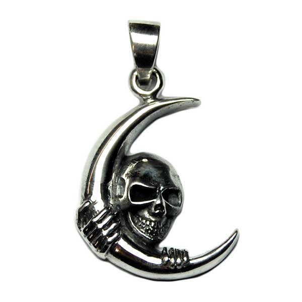 Silver Pendant Skull On Moon