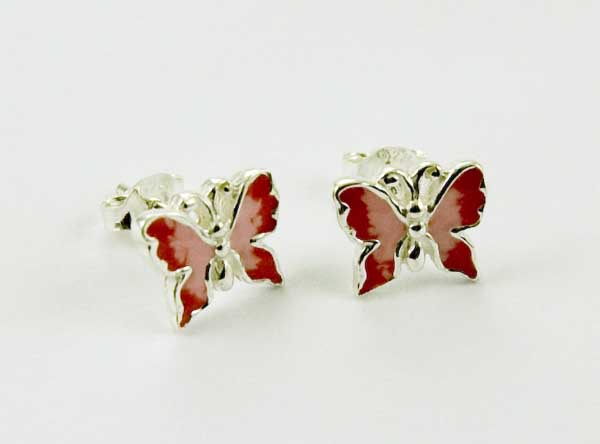 Earring Silver Butterfly Pink