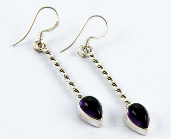 Earring Twisted Drop Teardrop Stone Amethyst