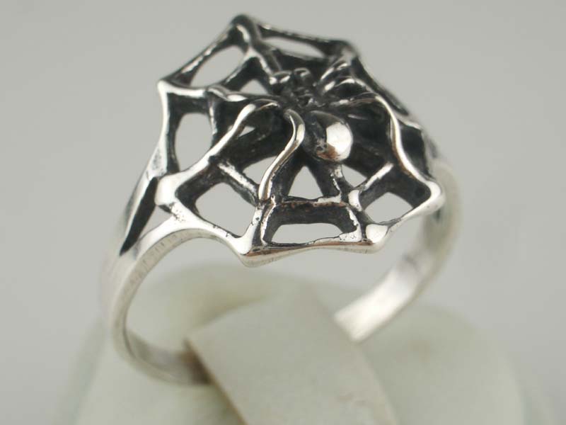 Ring Silver Spider On A Web