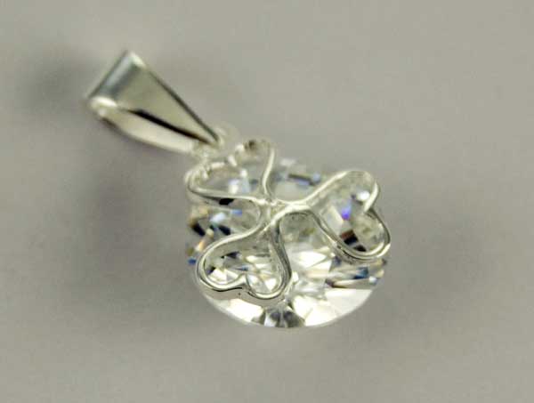 Pendant Silver Hearts Clear Cubic Stone 13mm