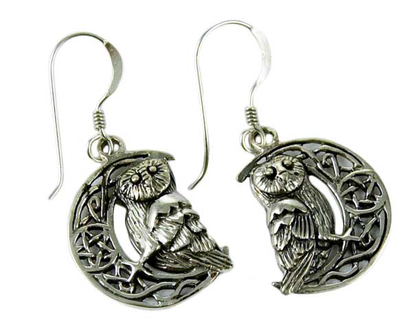 Silver Earring Owl On Moon Lisa Parker Licensed