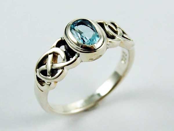 Ring Silver Band Topaz Stone