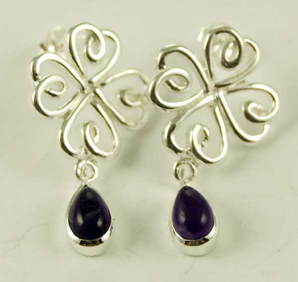 Silver Earring Floral Cut Amethyst