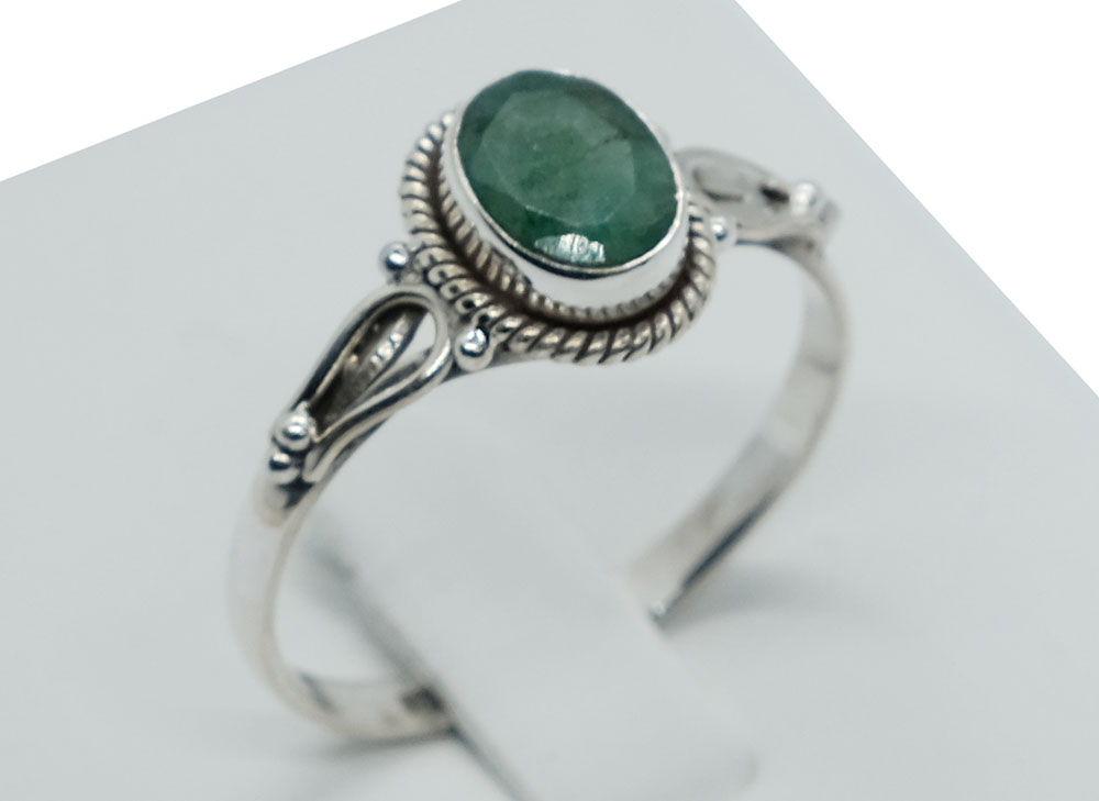Silver Plated Ring Emerald Stone