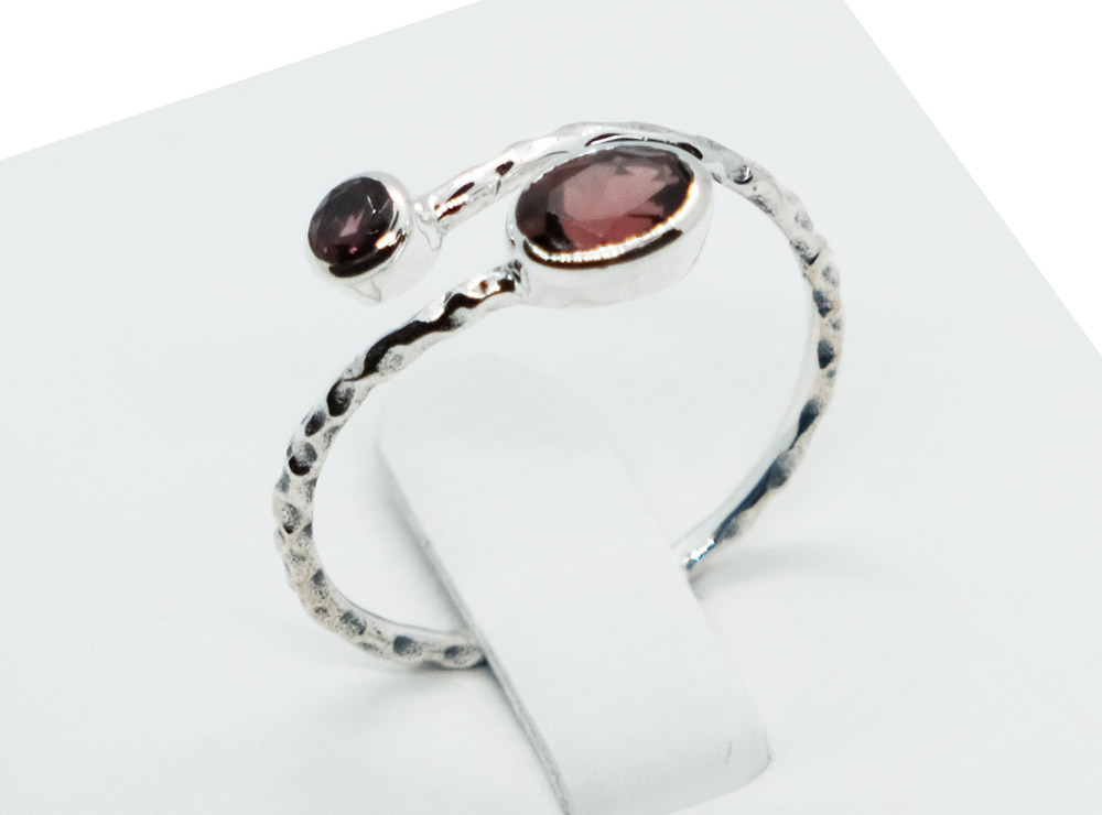 Silver Plated Ring Twist CutGarnet
