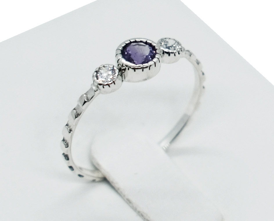 Silver Plated Ring Round Amethyst