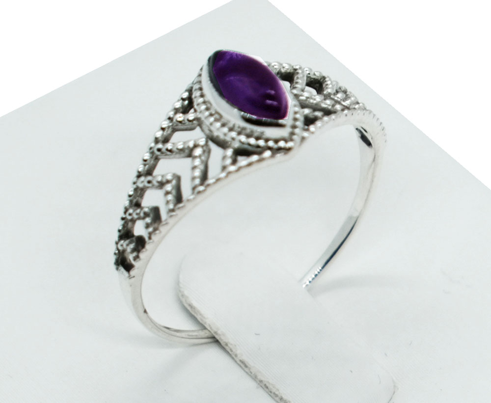 Silver Plated Ring MRQ Amethyst