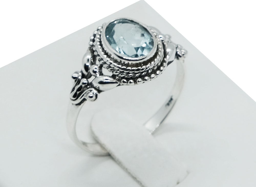 Silver Plated Ring Oval Blue Topaz