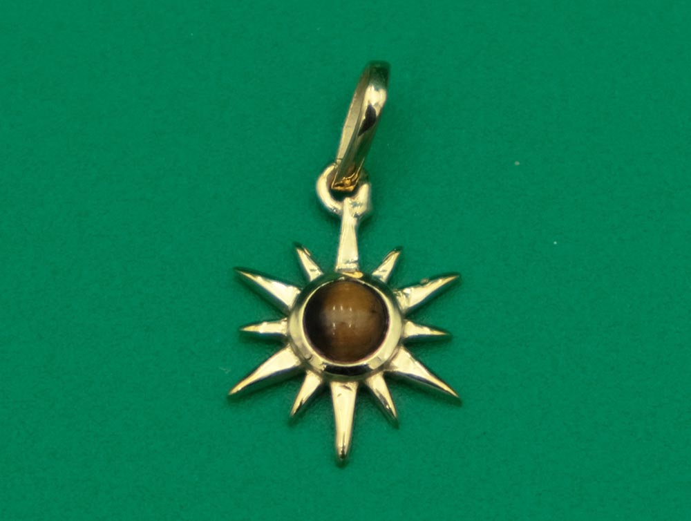 Gold Plated Pendant Sun Tiger Eye