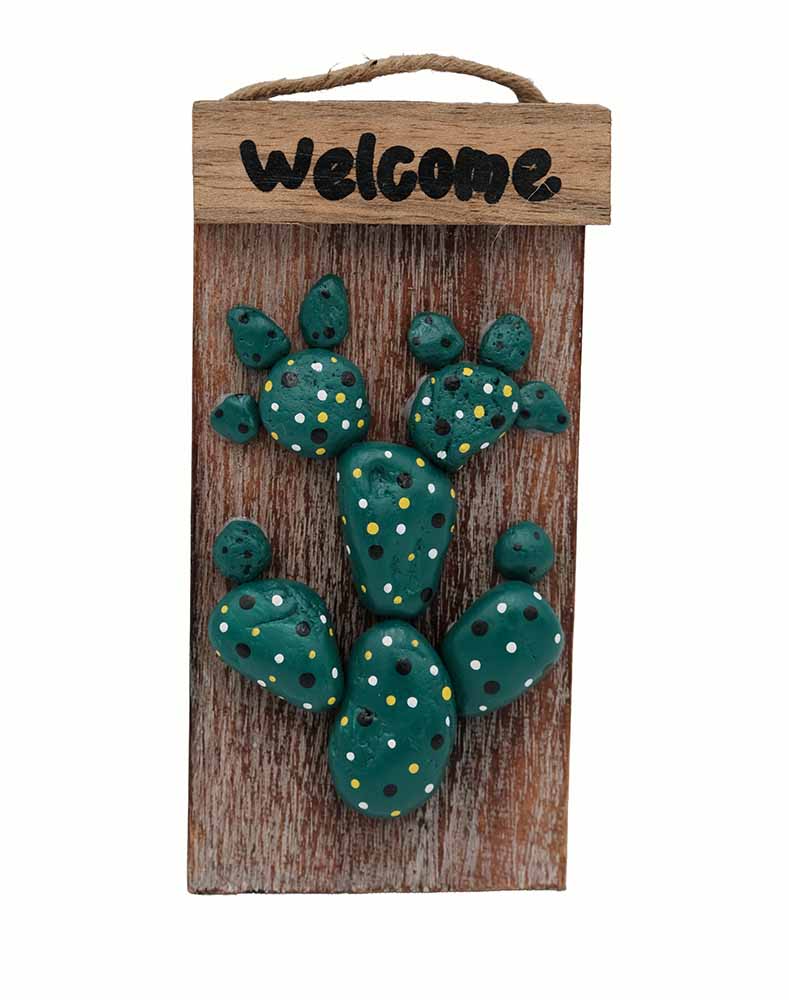 Wooden Plaque Cactus 15cm