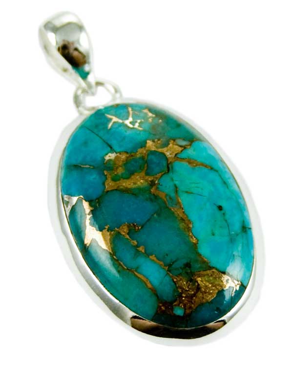 Silver Plated Pendant Oval Turquoise