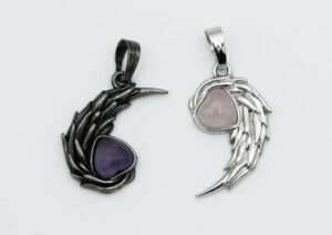 Pendant Pair Wing Amethyst Rose Qz